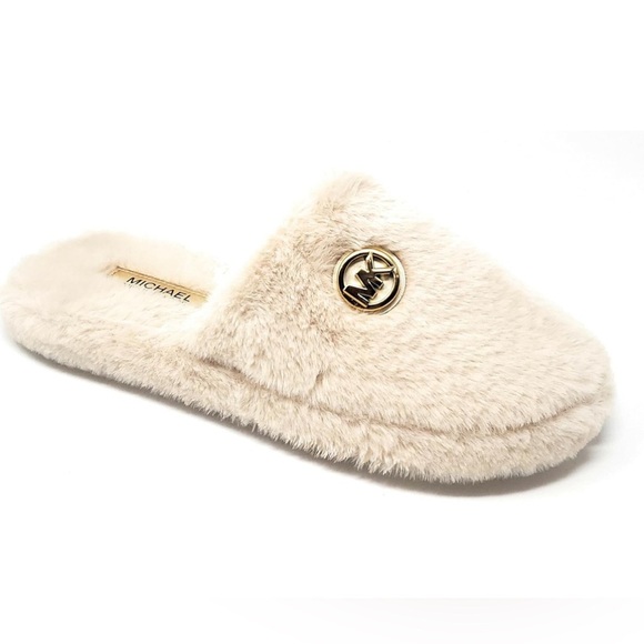 Michael Kors Alexis Closed Toe, Jacquard Faux Sherpa Slippers- Women-US 7- White - Picture 1 of 4